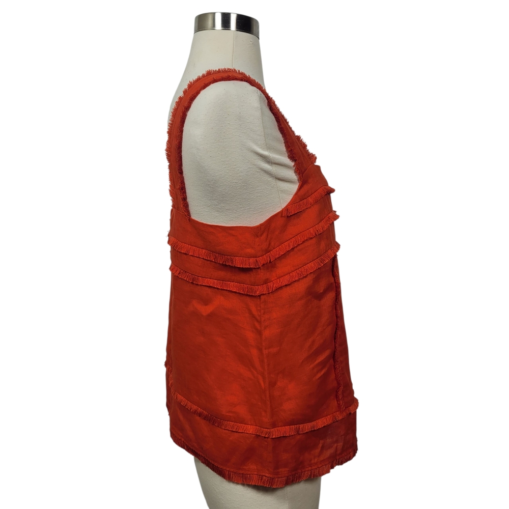 J. Crew Squareneck Linen Bold Red Fringe Boho Chic Tank Top Size 6 Petite - Picture 4 of 10